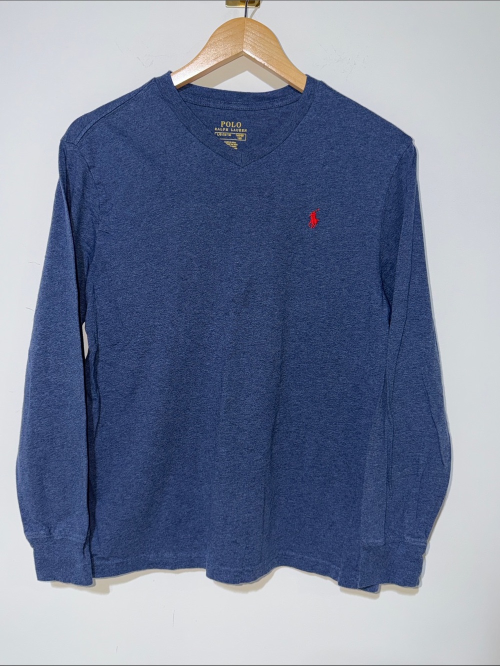 Polo by Ralph Lauren Navy Long-Sleeve V-Neck with Red embroidered horse large